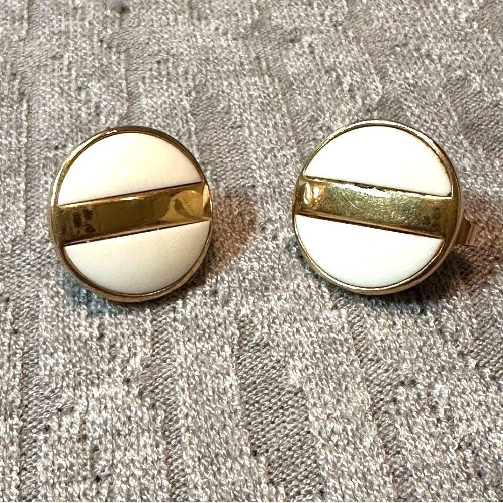 Vintage Avon Clip-on Gold and White Round Earrings, Statement